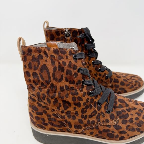 Dr. Scholls Womens 7 Brown Black Leopard Print Local Platform Bootie Lace Up - Picture 6 of 9